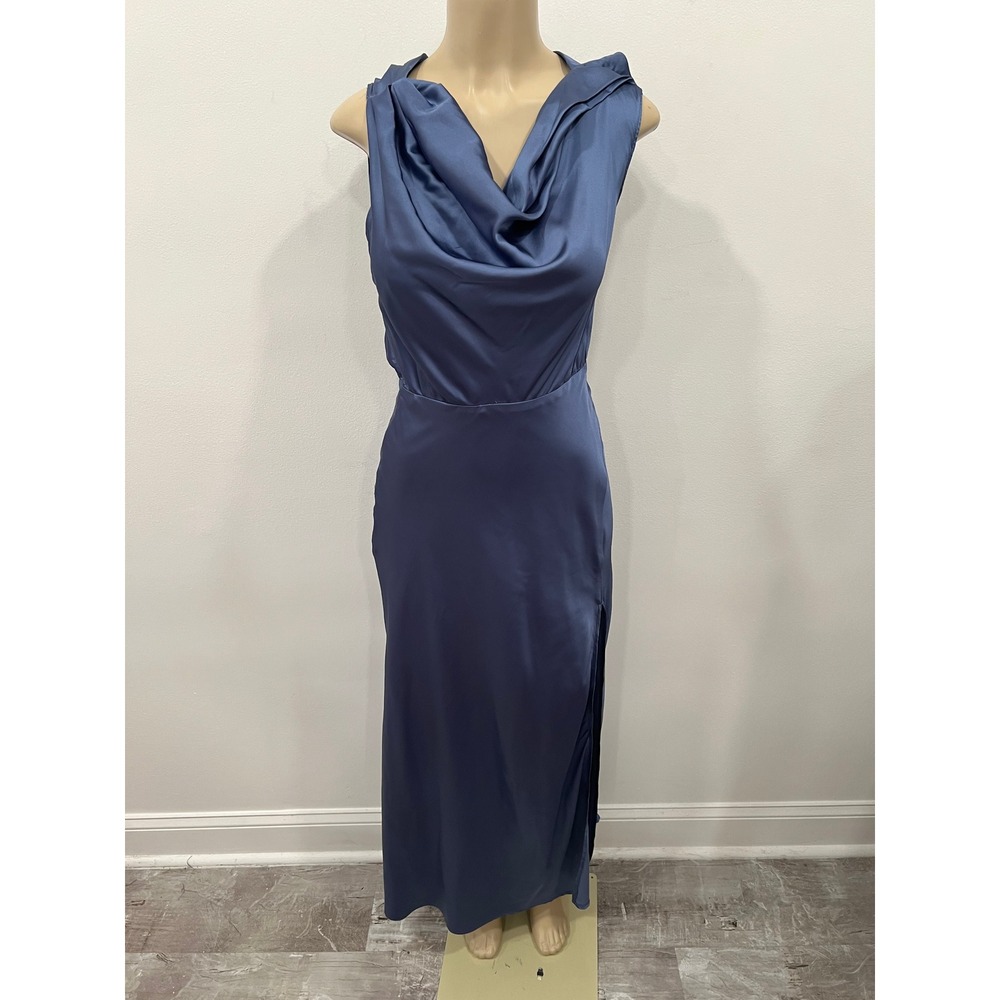 ASTR The Label Slate Blue Satin Cowl Neck Maxi Dress ACDR101586 Womens Small
